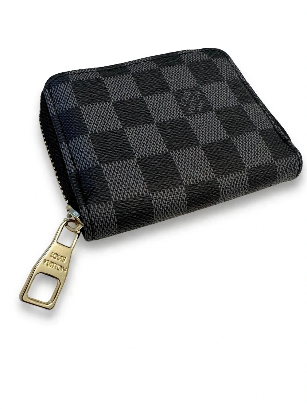 Graphite Check Zip Card Holder with Gold-Tone Pull